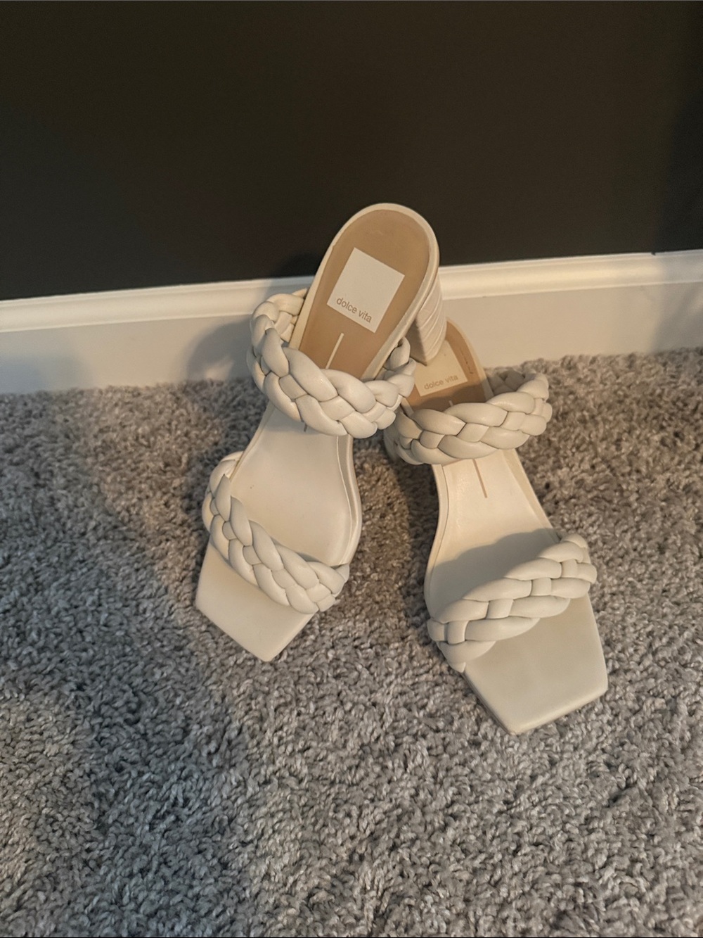 Dolce Vita White Braided Double-Strap Slide Mules